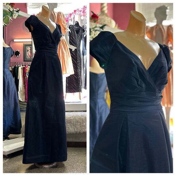 Alfred Sung Modern Does 50s Navy Blue Evening Gown Dress Wedding Formal S - Picture 1 of 8